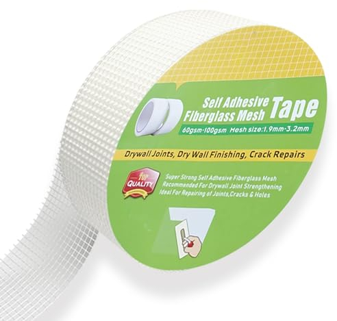 HYRYC Ruban Fibre de Verre Adhesif 5cm*50m Ruban Adhésif en Fibre de Verre Tissu en Fibre de Verre pour le Remplissage des Fissures et la Réparation de Cloison Sèche (5cm*50m)