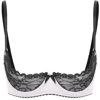Kaerm Women's Lace Underwire Balconette Bras Push Up Half Cup Shelf Bra Lingerie Bust Bodice