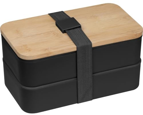 Große Brotdose / Lunchbox / 2-stöckig / mit Besteck / Farbe: schwarz