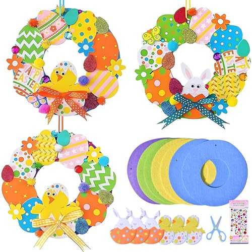 AFYHH Ostern Bastelset Kinder Ostern-Deko - 8Stück Ostern Kranz Basteln Frühling Deko Bastelset Ostern Geschenke Kinder Ostern Anhänger Deko Kreative Kunsthandwerk Bastelhand Osterdeko