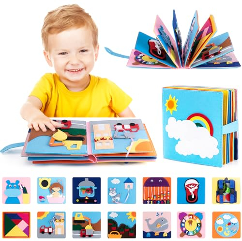 Yellcetoy Quiet Book, Montessori Spielzeug 3D Felt Busy Buch Sensory Busy Board Activity Book, Early Learning Spielzeug für Kinder ab 1 2 3 Jahre