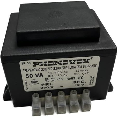 Transformateur de piscine 50VA 230/12V 50-60Hz. IP-00 Multiprise PHONOVOX TP31050