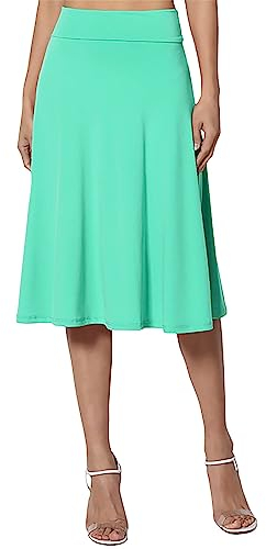 Skang Knielanger Rock Damen Sommer Einfacher Komfort-Basic-Stretch-Rock in A-Linie mit ausgestelltem Knie für Damen Wollrock Kurz (Mint Green, XL)