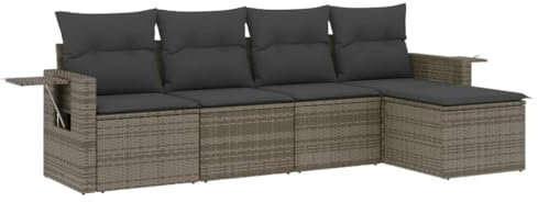 vidaXL Garten Sofagarnitur mit Kissen 5-TLG., Gartenmöbel Gartengarnitur, Sitzgruppe Sitzgarnitur, Lounge Sofa Garnitur Terrasse, Grau Poly Rattan
