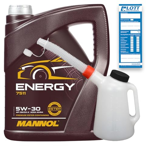 MANNOL 5L Energy 5W-30 Motoröl 502.00 505.00 MB 229.3 ACEA A3 B3 + 1L Ölkanne mit Abfüllschlauch