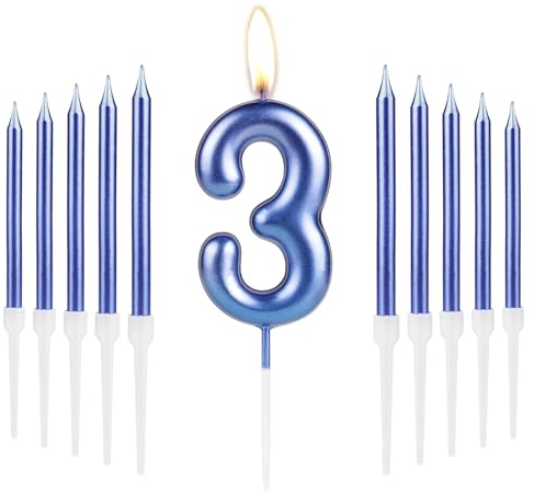 Royal Blue Happy 3rd Birthday Candles, Blue Number 3 Candles, Blue Birthday Decorations Birthday Candles for Cake, Cake Candles Cake Toppers for Girls Boys 3rd Birthday Decorations Wedding Anniversary