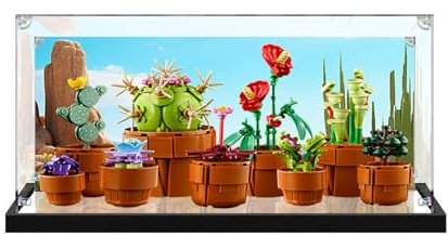 Transparent Acrylic Display Case for Lego 10329 Tiny Plants Building Set, Customizable Size and Background(Only Display Case) (With background+mirror)