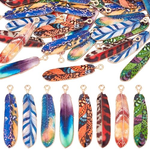 PH PandaHall 32 Stück Federanhänger 8 Farben Federanhänger Emaille Federanhänger Indianer Anhänger Metallblattanhänger Für Die Herstellung von Halsketten Armbändern Und Schmuck