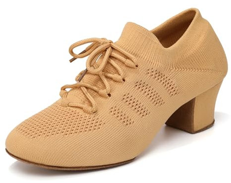 Uonpie Zapatos de Baile Latino Mujer Práctica Salsa Tango Moderno Jazz Cerrados con Cordones Tacón Bajo Marrón, 38 EU