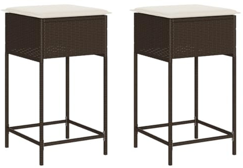 vidaXL Garten-Barhocker mit Kissen 2 STK. Braun Poly Rattan