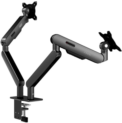AOC AM420G Dual Monitor Arms - Full Adjustable Monitor Desk Mount Swivel Vesa Bracket with C Clamp, Grommet Mounting Base for 17 to 34 Inch Computer Screens - Each Arm Holds 4.4 to 19.8lbs