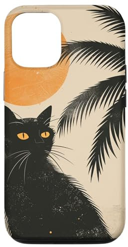 Black Cat Sunset Vintage Beach Lover Case for iPhone 14
