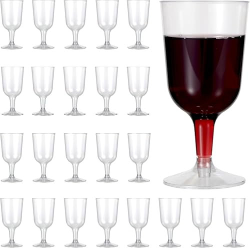 Verre a Pied Plastique, 20pcs Verre à Vin Plastique, Verre a Vin Plastique Reutilisable, Verre Vin Plastique pour Mariages, Anniversaires, Fêtes, Pique-Nique, Camping (11 x 6,5cm, Transparent)