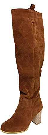 SAUTRV Scarpe Stivali con tacco Stivali Stivali da donna Knee-Hign Chunky Booties per donna Stivali da donna Stivali larghi polpaccio, Marrone, 40 EU