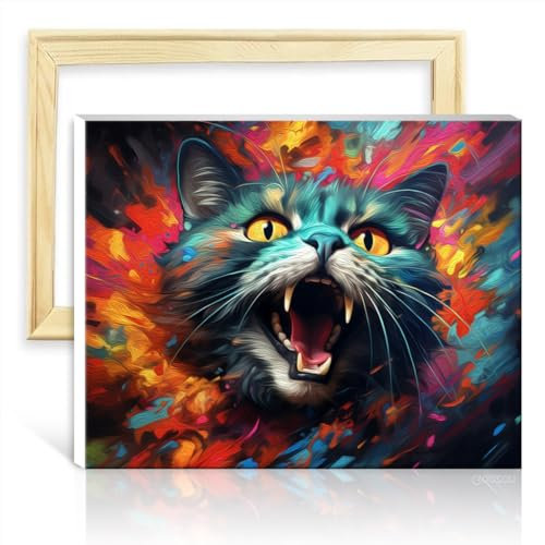 TANGFEIY Peinture par numéros sur toile - Chats géants - Peinture par numéros à faire soi-même avec pinceaux et pigment acrylique sur toile - Décoration d'intérieur avec cadre (40 x 50 cm)