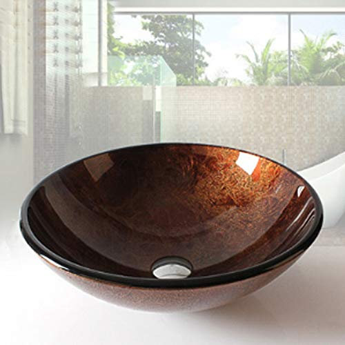 Lavandino artistico fatto a mano in vetro temperato per bagno con scarico pop up Set di lavabo in vetro marrone