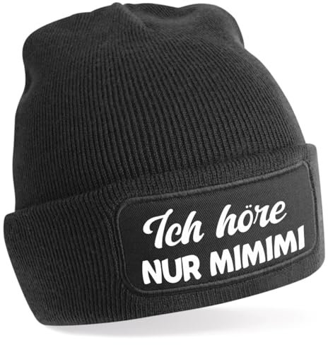 Generisch One Size Beanie, Mütze mit Spruch: Ich höre nur MIMIMI (DE/NL/SE/PL, Alphanumerisch, Einheitsgröße, a) Mütze schwarz