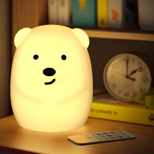 NAHKZNY Veilleuse Bébé 9 Couleurs Veilleuse Enfant Lampe LED Enfants Multicolore en Silicone Rechargeable USB avec Télécommande Cadeau pour Tout Petit Fils Fille Adulte