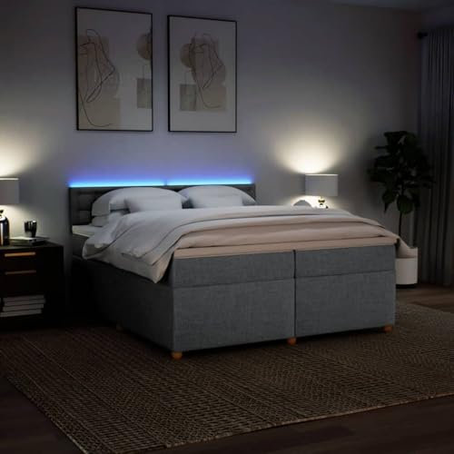 Festnight Boxspringbett 200x200 mit matratze und led Bett 200x200 mit matratze und lattenrost Bett mit Topper &Matratze -Hellgrau-200 x 200 cm