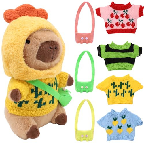 Set de Capibara Peluche 9 Piezas de 25 cm con Ropa y Accesorios - Lindo Animal para Decoración del Hogar y Salón