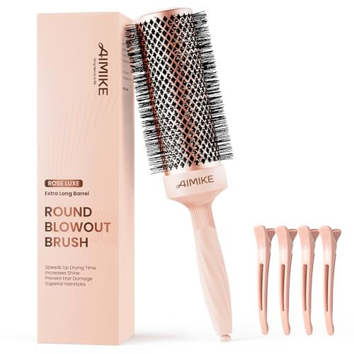AIMIKE Extra lange rundbürste zum föhnen, Haarbürste Rund mit Ionische Borsten, Rundbürste Friseur Große zum Föhnen und Stylen von voluminösem, dickem, langem Haar, 53mm