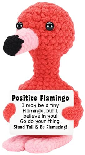 MLZTINGR Lustige Positive Flamingo | Handgefertigter Flamingo Plüschtier | Emotionaler Support Axolotl Plüschtier | Niedliches Häkel-Tier für Schreibtischdekoration