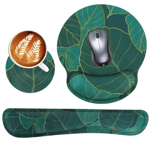Ensemble de Tapis de Souris 3 en 1, Tapis de Souris Ergonomique + Repose Poignet Clavier + sous - Verres, Mouse Pad Mousse à Mémoire pour Jeux Bureau Etude Maison
