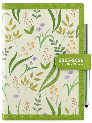 Mljtoyo Agenda accademica 2025-2026, formato A5 una pagina al giorno,copertina morbida,agenda giornaliera da luglio 2025 a giugno 2026 con penna, adesivi, tasca posteriore, 3 segnalibri