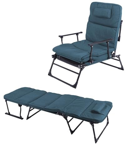Mojawo 2 in 1 Gartenliege | Ruheliege | Sanitätsliege | Liegebett | Gästebett | Relaxsessel | Ruhesessel mit Polster und Kopfkissen, Farben:Dunkelblau