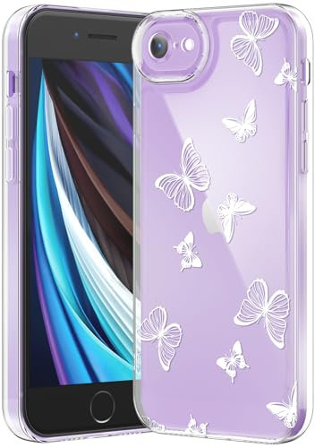CASBST Compatible with iPhone SE/8/7 Case, Clear Case with Cute Butterfly Pattern Design for Girls Women, Slim Soft TPU Shockproof Protective Aesthetic Phone Cover for iPhone SE/8/7 (White Butterfly)