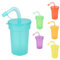 Mehrweg Kunststoff Kinder Trinkbecher bunt mit Deckel und Strohhalm - 6er Set - Kinderbecher 380 ml mit verschließbarem flexiblem Trinkhalm - Plastikbecher Sommer Garten Party Becher wiederverwendbar