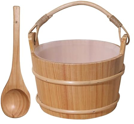 Sauna Bucket, Wooden Barrel Spoon Set, Spa Ladle Tool, Handmade Steam Accessory Kit, Portable Water Container for Shower, Body Relaxation, Sweating Session, 11,81 x 8,66 x 6,3 Zoll
