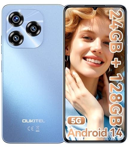 OUKITEL C50 5G Smartphone- Android 14 Mobile phone 5150mAh Battery & 10W,24GB + 128GB(1TB) Gaming phone,6.8 HD+ Display, 50MP+5MP Camera, Sim-Free & Unlocked Mobile Phones, FaceID/Fingerprint/GPS/OTG