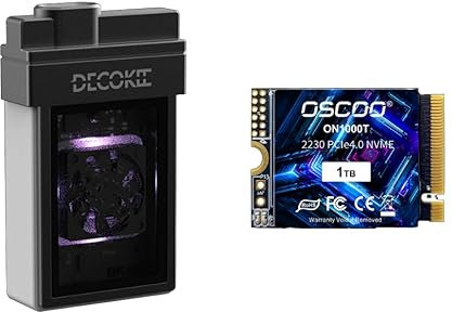 DECOKEE M.2 NVMe SSD Enclosure, USB 3.2 Gen2 Type-C, RGB LED, Active Cooling Fan, Compatible with iPhone 15/16, Steam Deck, PS5, with 1TB SSD (White)