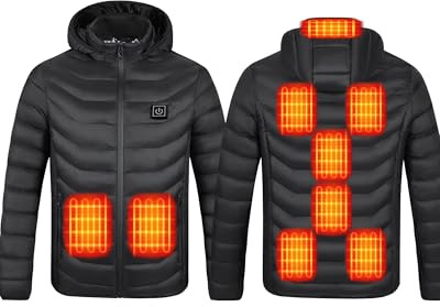 Choristry Heated Jacket Unisex, 9 Carbon Fiber Heating Zones, 3 Heating Levels, Suitable for Outdoor Sports (Battery Not Included),Black