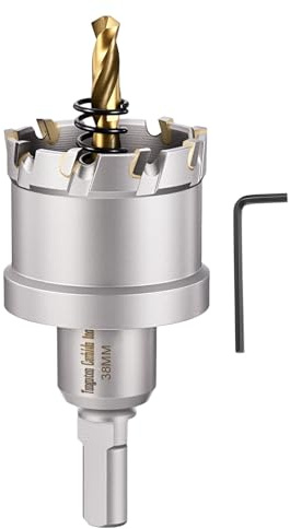 CoCud 1-1/2 38mm Hole Saw Tungsten Carbide TCT Hole Cutter W/Drill Bit | Metal Cutter for Thick Hard Metal, Stainless Steel, Copper, Aluminum