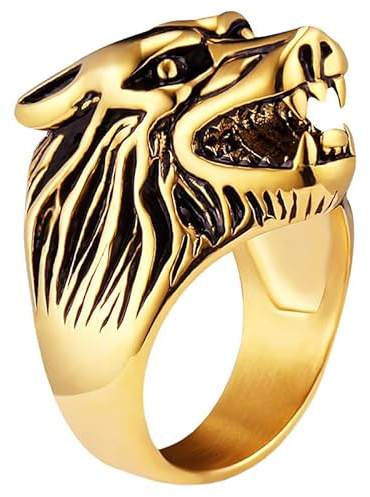 Herren Ring Edelstahl Wolf, 18mm, Metall, Kein Edelstein