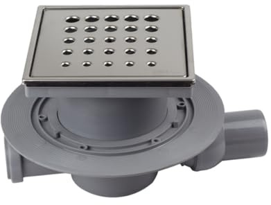 MD Technic Confluo 15x15 cm Horizontal DN 50 mit Zulauf DN 40 Drop | Bodenablauf, Punktablauf, Edelstahlrost, wählbare Abdeckungen u. Ablaufgarnitur, Horizontal/Waagerecht