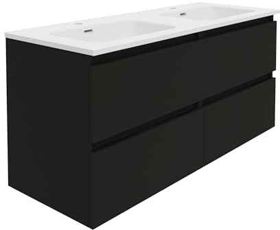 Baikal Mueble de Baño Rubi. 120cm Negro. Incluye Lavabo. Entrega Montado. Suspendido 4 Cajones con Cierre Amortiguado.
