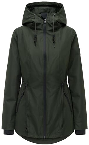 Navahoo Damen leichte wasserdichte Übergangsjacke kurze Jacke mit wasserdichtem Verschluss, Taillenzugkordel und verstellbarer Kapuze Blumentanz 14 S-3XL