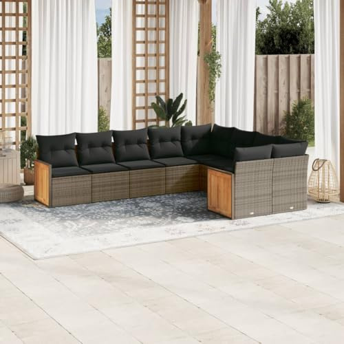 Owoxanthellate 9-TLG Rattan Eck-Sofa Set 62×62×69 cm, wetterfest, abnehmbare Kissen, modular für Terrasse Garten Balkon