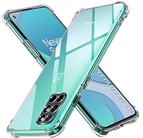 Techsuit für OnePlus 8T Hülle mit Soft Touch, Stoßfest, Luftkissen Ecken, Erhöhte Kanten, Kabelloses Laden Kompatibel, Leicht, Shockproof Clear Silicone Series, Transparent