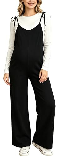FEOYA Tuta premaman da donna per gravidanza, casual, alla moda, vestibilità ampia, in velluto a coste, regolabile, salopette per allattamento, gamba larga, senza maniche, S-XL, Nero , M