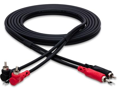 Hosa CRA-203DJ Stereo Interconnect, Dual RCA to Dual Right-angle RCA with Ground Wire, 9.8 Feet