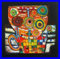 Hundertwasser The Blob grow in the flower pot Poster Kunstdruck Bild im Alu Rahmen in blau 48x48cm