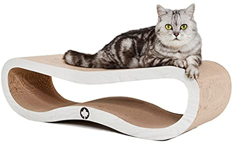 CanadianCat Company | Kratzbrett Orbit | hellgrau Holzoptik | Kratzmöbel, Lounge für Katzen | Kratzpappe + Katzenminze | ca. 84 x 24 x 23cm