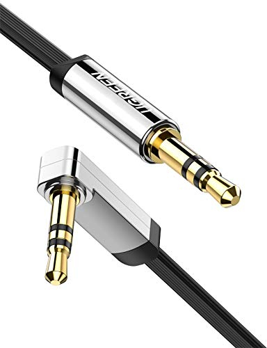 UGREEN Cavo Aux 90 Gradi Piatto Cable Jack 3,5mm Maschio Audio Stereo Minijack per Cuffie, Altoparlanti, Lettore MP3, Autoradio, Hi-Fi Sistema, TV, PC, Smartphone (2M)