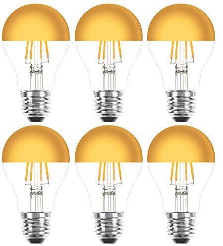 NCC-Licht 6 x LED Filament Leuchtmittel Birnenform 4W = 40W E27 Kopfspiegel Gold extra warmweiß 2200K