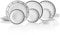 Corelle Vajilla de 18 piezas, servicio blanco y negro para 6, vajilla resistente a las astillas, incluye platos llanos de 26 cm, platos de ensalada de 17 cm y cuencos de sopa y cereales de 530 ml