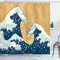 ABAKUHAUS Japanische Welle Duschvorhang, Schäumende Sea Storm, Stoffliches Gewebe Badezimmerdekorationsset mit Haken, 175 x 220 cm, Erde Gelb Dunkelblau